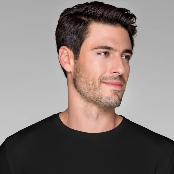 Прилепнала мъжка тениска с дълъг ръкав - Класическо кръгло деколте